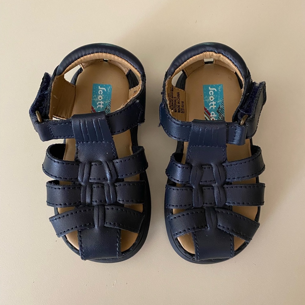 Scott David Kids Sandals Navy Leather Size 5 Fisherman Style Beach Summer
